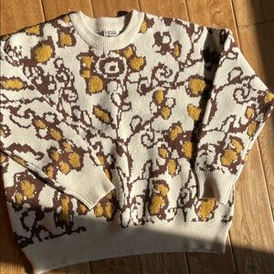 Gimmicks by BKE Floral Crewneck Sweater - Cream, Brown, and Gold